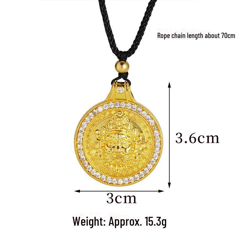 Ancient Gold Sand Eight-Treasure Compass Blessing Necklace - Chinese Retro Copper Alloy Jewelry