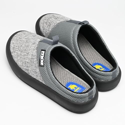 Mozu Men's Lightweight Slide Sandals with Cotton Blend Insoles and Clogs, Perfect for Indoor and Outdoor Wear, Gray Plain Weave and Mesh Combination (