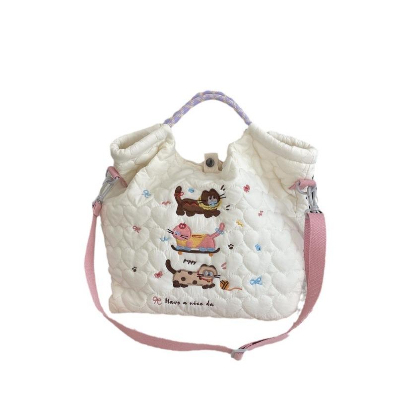 2 Winter gesteppte gepolsterte Cartoon Stickerei Tragetasche Umhängetasche große Kapazität Schultertasche Pendler Tragetasche