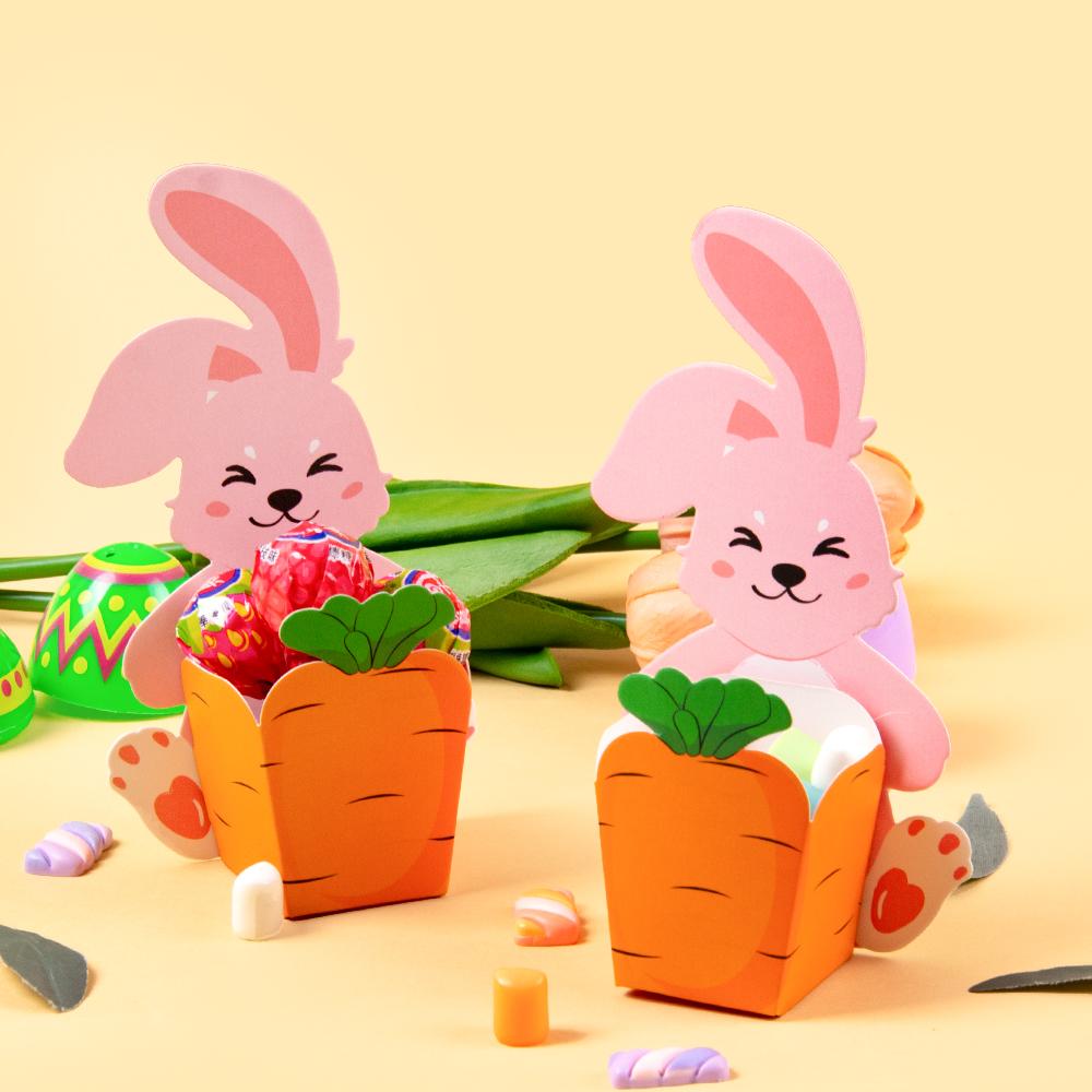 10/20pcs Cute Rabbit Carrots Paper Candy Boxes Cartoon Bunny Sweets Basket For Happy Easter Party Gifts Decoration Packaging Box
