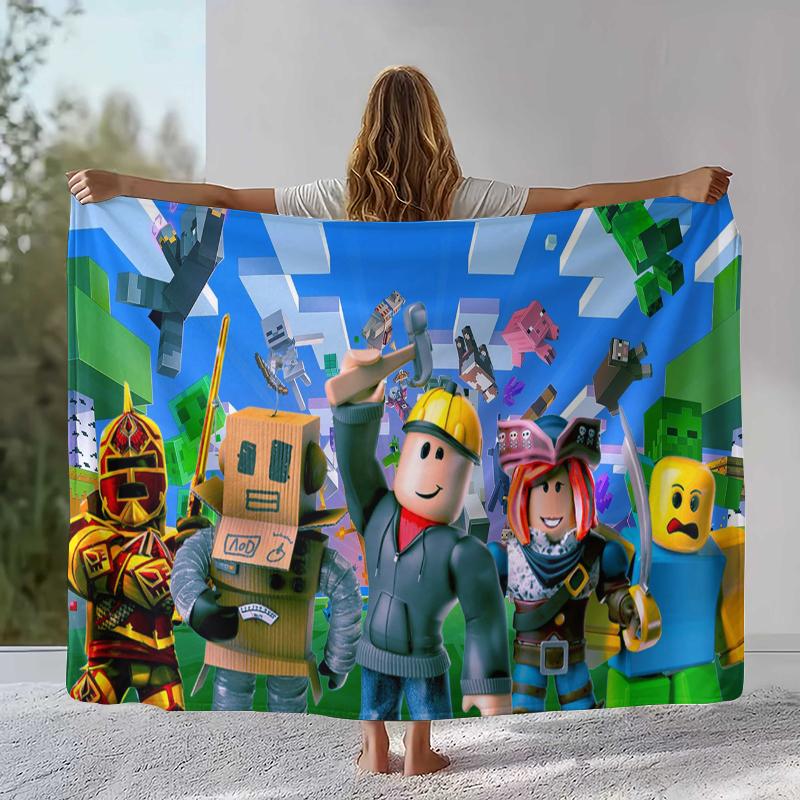 Game R-Robloxs Cartoon Flannel Blanket,Ultra Soft Warm Plush Throw for Home Bedroom Bed Sofa Cover Office Camping Picnic gift