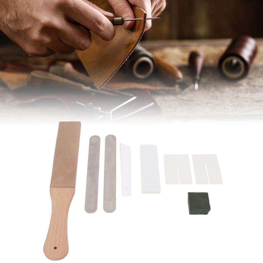 Leather Stropping Kit Complete Tools Double Sided Leather Paddle Honing Strop Set for   Leather Crafting Honing