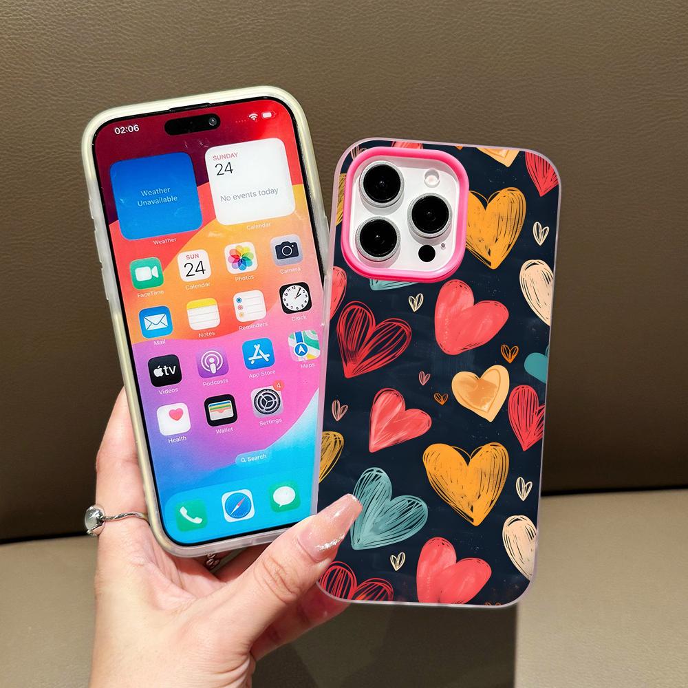 Y2K Glowing Hearts Jelly Double Layer Rose Red Mobile Phone Case for iPhone 17 16 15 14 13 12 11 Air Pro Max Plus Protective