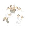 Elegant Floral Pearl Hair Accessories Set for Kimono, Yukata, Weddings, and Formal Occasions - Gold U-Pin Kanzashi with Crystal Pearls, Lightweight