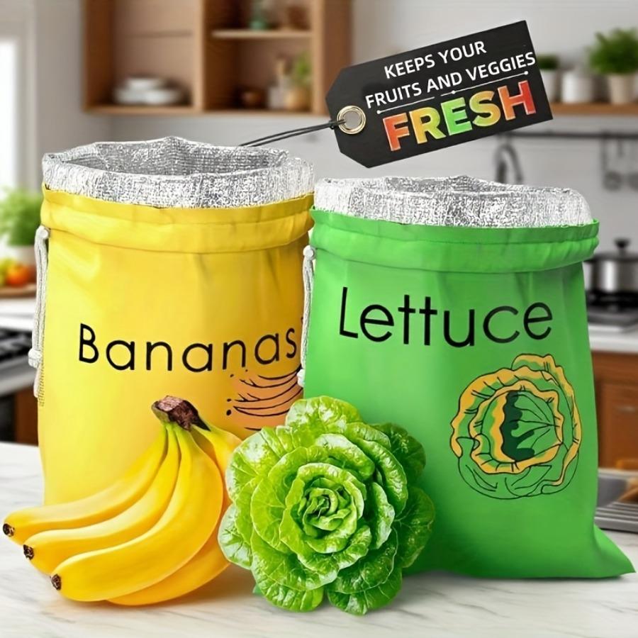 2pcs Banana and Lettuce Fresh-Keeping Bags, Triple-Layer Aluminum Foil Lining with Drawstring Design, Suitable for Refrigerator