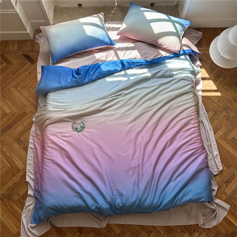 

Gradient Lyocell Silky Soft Bedding Set Ultra-Soft Cooling Silk-like Feel Bedsheet set Duvet cover Pillowcases for Hot Nights Fitted sheet style&Queen 200X230cm 4Pcs