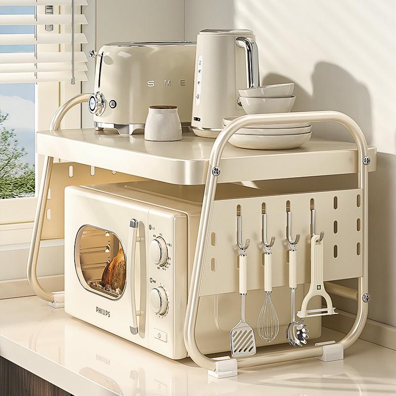 Cremefarbenes Doppelschicht-Küchenregal im Stil für Mikrowelle und Reiskocher