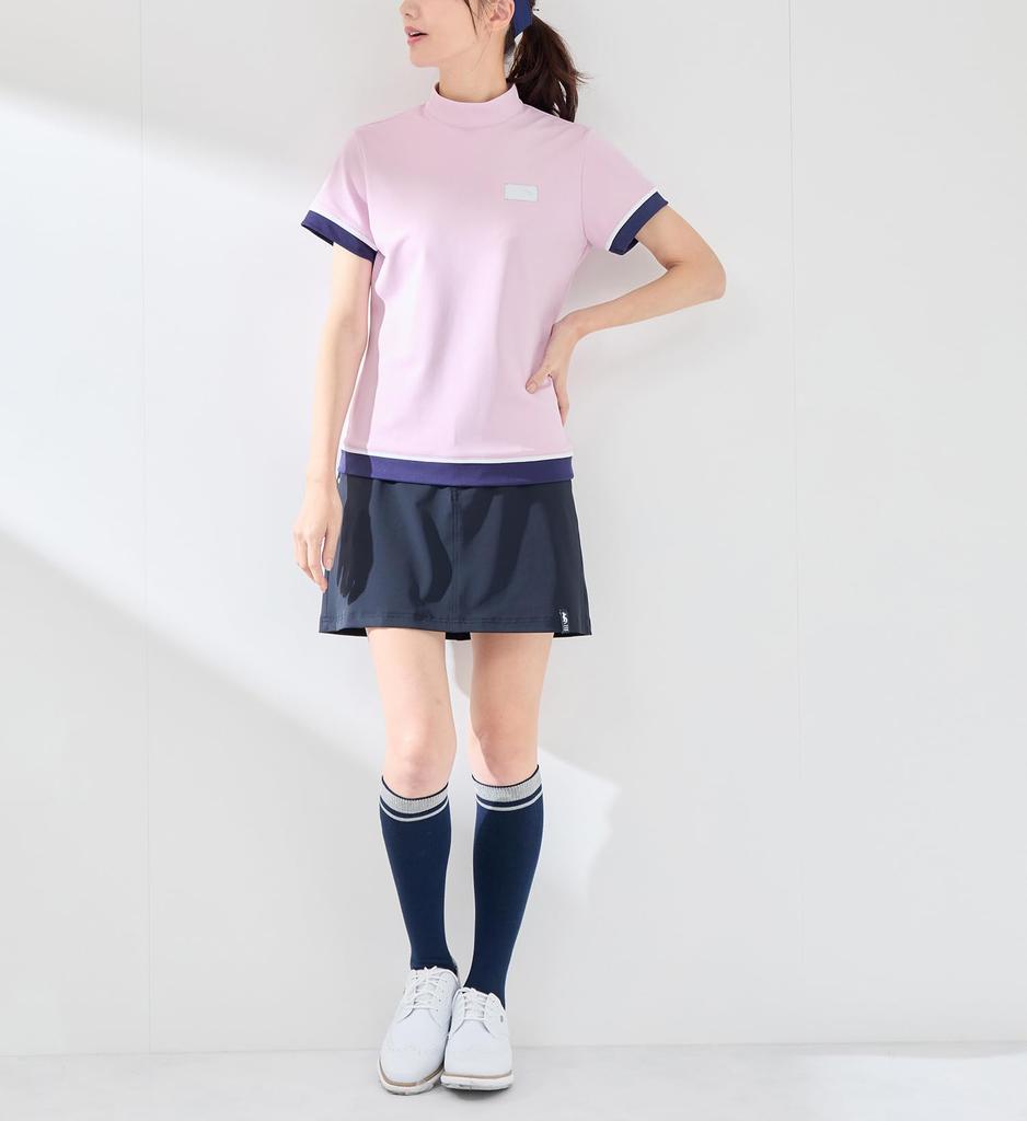 Jun Rope Mock Neck Short Sleeve Pullover with UV Cooling and Pink & Women's Color-Combo Protection, Quick-Drying, Touch, Anti-See-Through, (63)