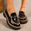 Elegant Flat Loafers for Women Plus Size Bowtie Patent Leather Loafers Shoes Woman Autumn Thick Sole Round Shoes Lady