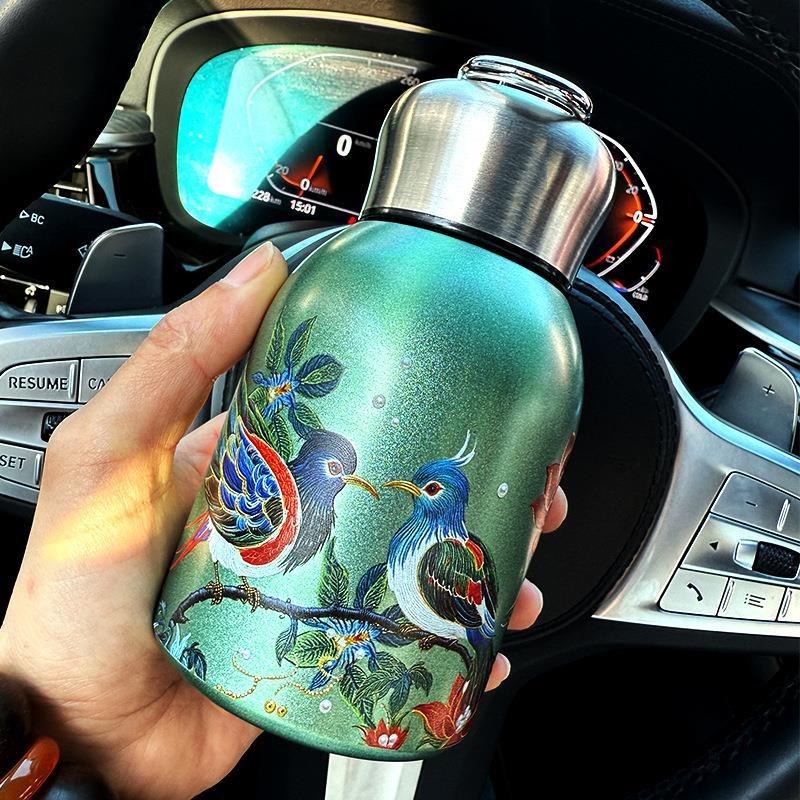 Retro Light Luxury Thermos Cup for Girls, High-end Water Cup, Mini Portable Large Belly Cup, Chinese Style Small Thermos Cup, Te