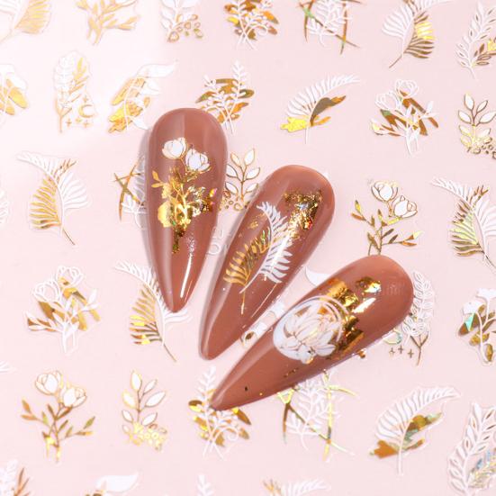 Nail Sticker Glitter 3D Effects Ultra Thin Bronzing Leaves Tree Nail Iridescent Sticker