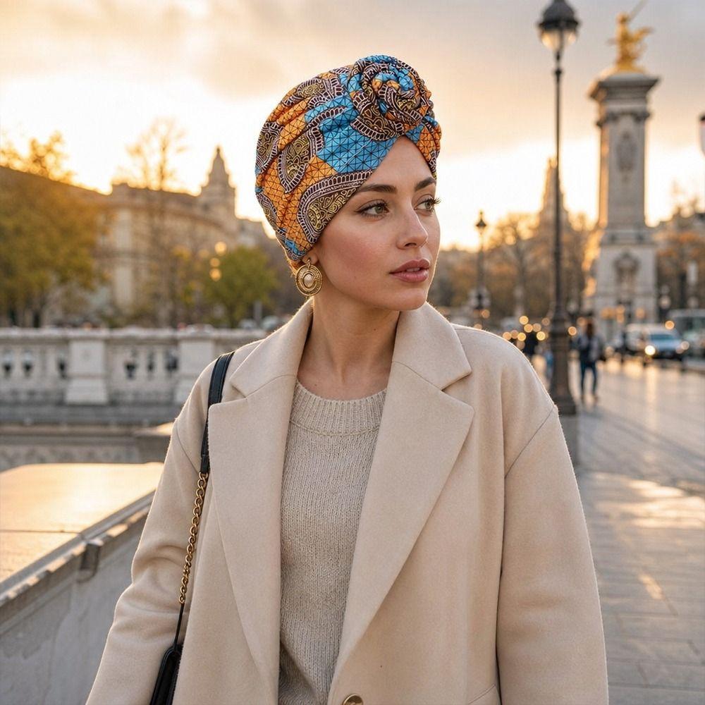 Knotted Style Twist Knot Turban Hat Pleated Floral Head Wrap Islamic Headband Women Headwear