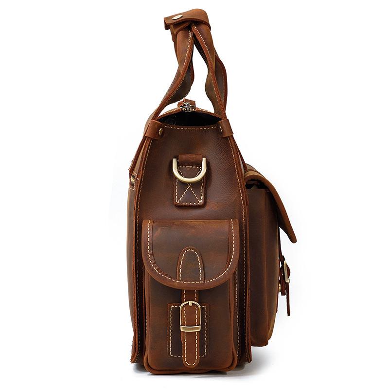 Retro Men'S Handbag, Genuine Leather, Business Briefcase, Crazy Horse Leather, Computer Bag, Commute To Work