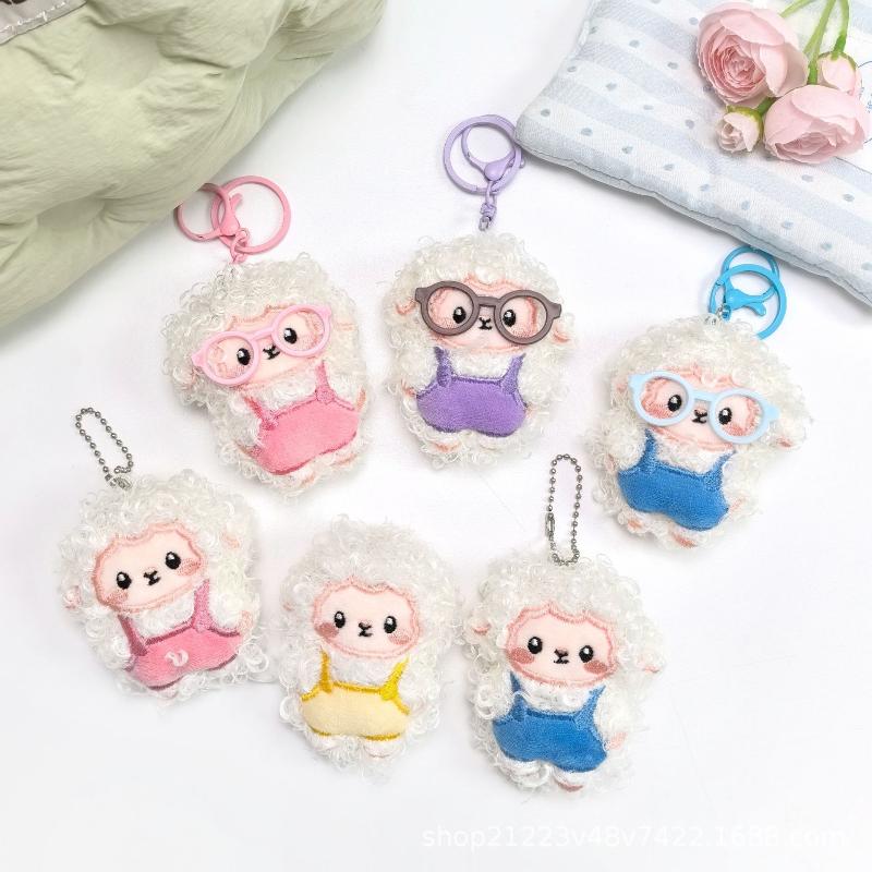 Fluffy Plush Sheep Keychain Soft Curly Fur Adorable Overalls Backpack Pendant Travel Souvenir Gift for Teen Girls