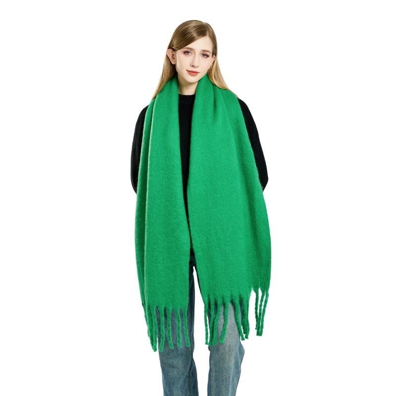 Vielseitiger Mohair-Einfarbschal Damen Winter Verdickung Schlichte Wärme Vergrößerter Schal