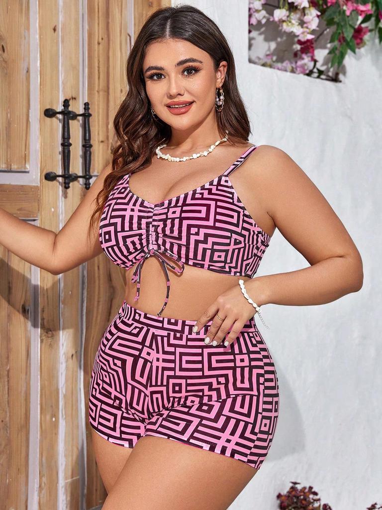 2025 New Plus Size Women's High-Waisted Three-Piece Split Bikini Swimwear