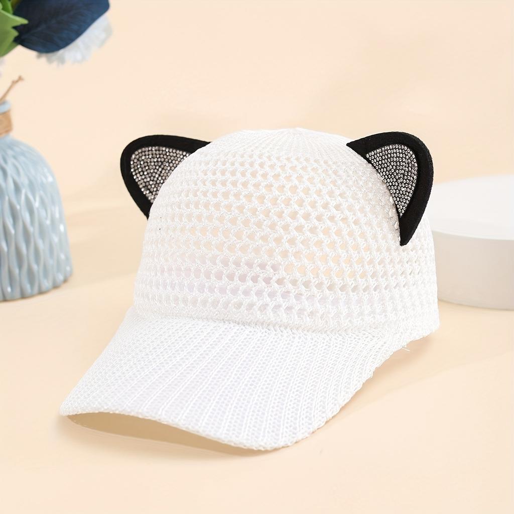 Mesh-Accent Cat-Ear Baseball Cap — Cute & Trendy Women's Summer Hat featuring a Lightweight, Breathable, and Openwork Design