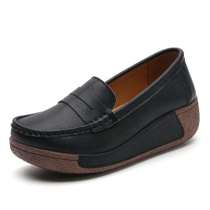 2024 женская обувь на высоком каблуке женская повседневная обувь из натуральной кожи дышащая модная непромокаемая обувь на танкетке женские кроссовки 35 чёрный 2915₽