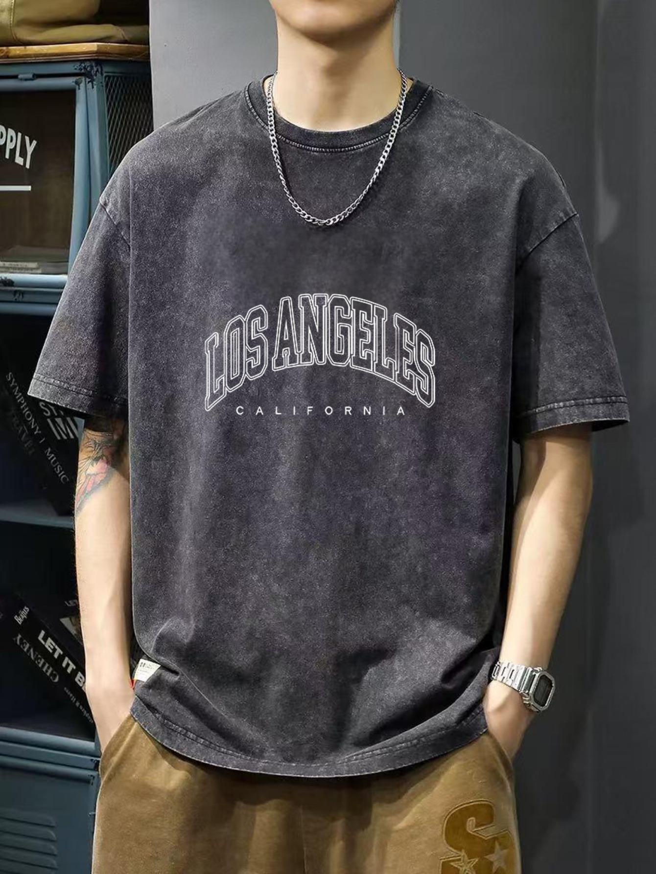 Men s Oversized Graphic Print Washed T-Shirt, 100% Pure, Casual Streetwear T-Shirt, Sports T-Shirt, Plus Size Loose And Comfortable 100% Pure L