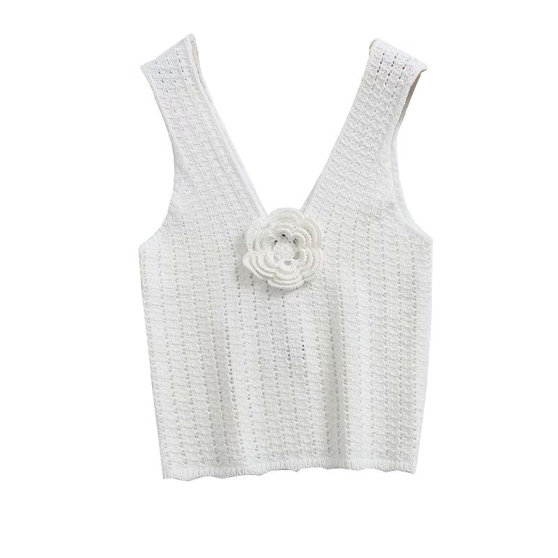 MD Spring/Summer New Women's Clothing Holiday Woven Female Style Flowers Knitting V-neck Strap Tank Top Sleeveless T-shirt 5703531