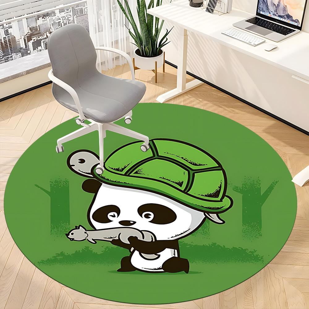 1pc Panda Turtle Pattern Office Round Area Rug, Indoor Mat Suitable For Office, Under Office Chairs Bedroom Living Room Home Decor, Room Deco