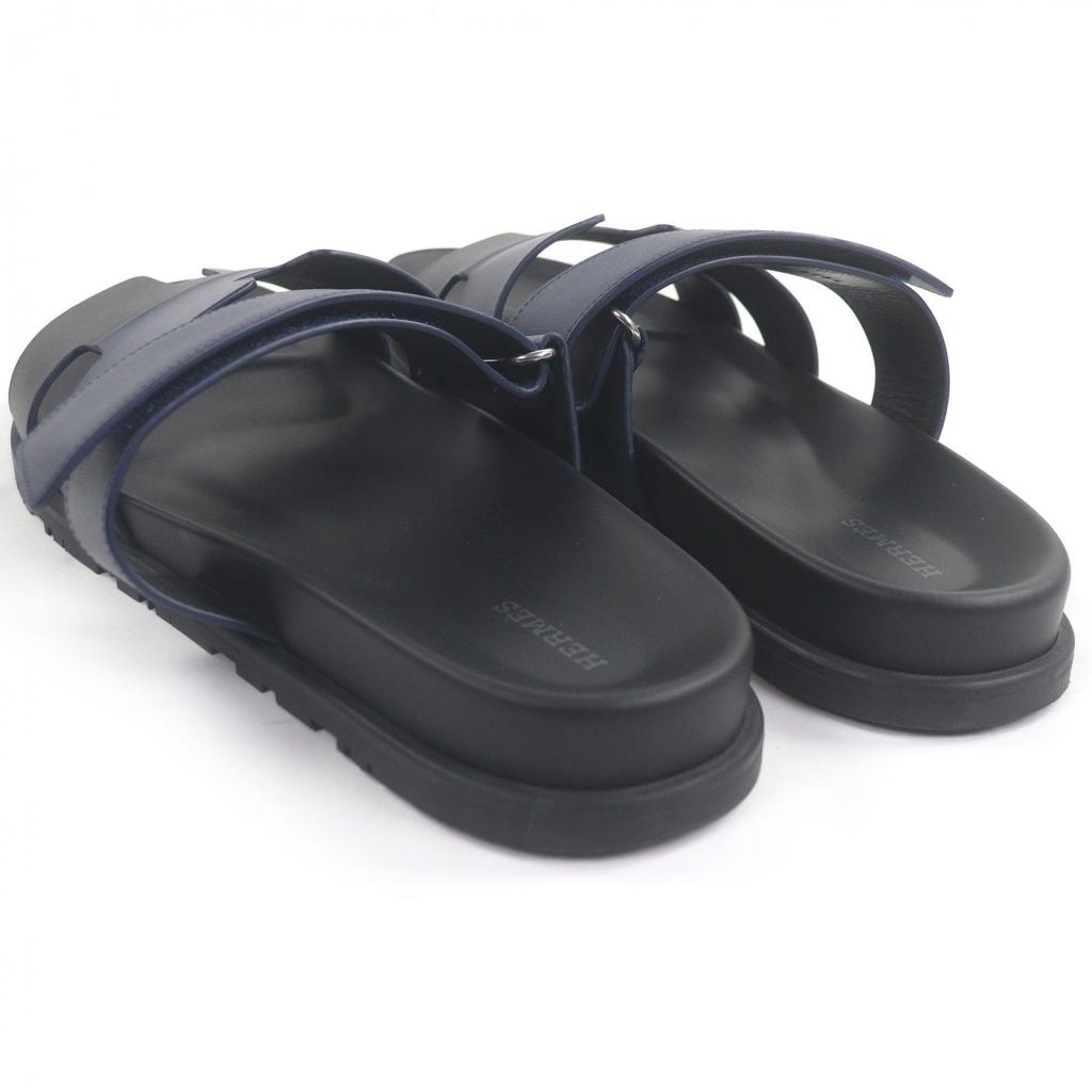 Great HERMES Sandals Shipre H logo Black blue leather mens 44 Used