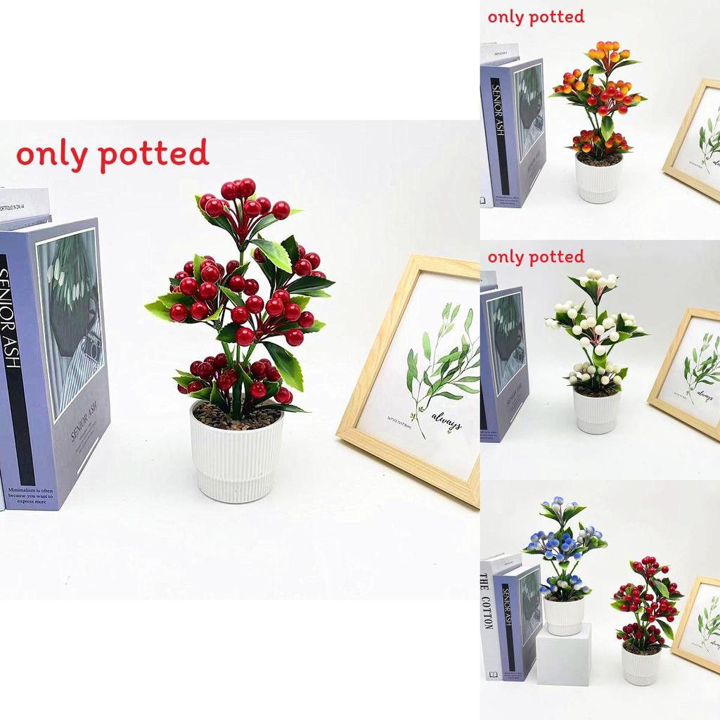Simulated Berry Potted Plant Artificial Green Plant With Stone Decoration For Home And Event Styling