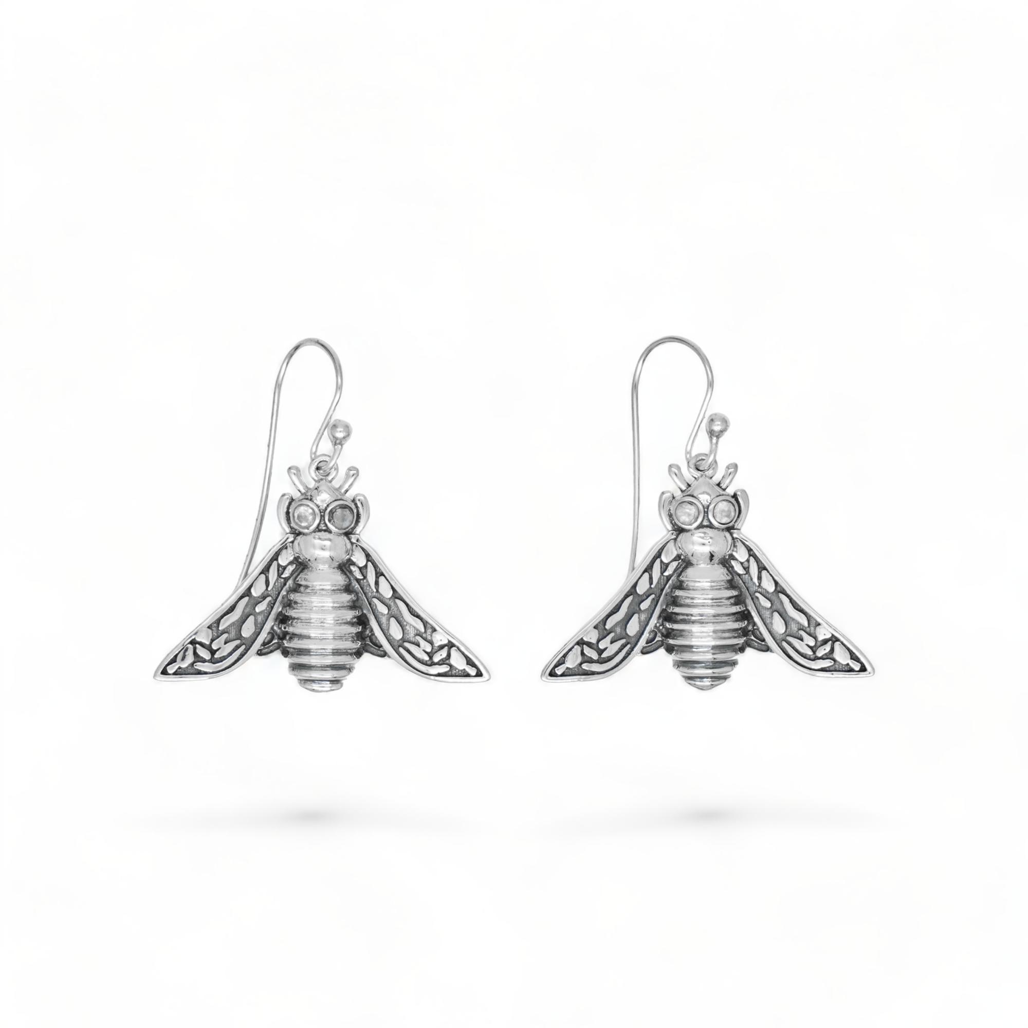 

925 Sterling Silver Bee Earrings – Natural Gemstone Dangle Insect Jewelry in Citrine, Garnet, Topaz, Moonstone and Amethyst, by ZIVORI білий
