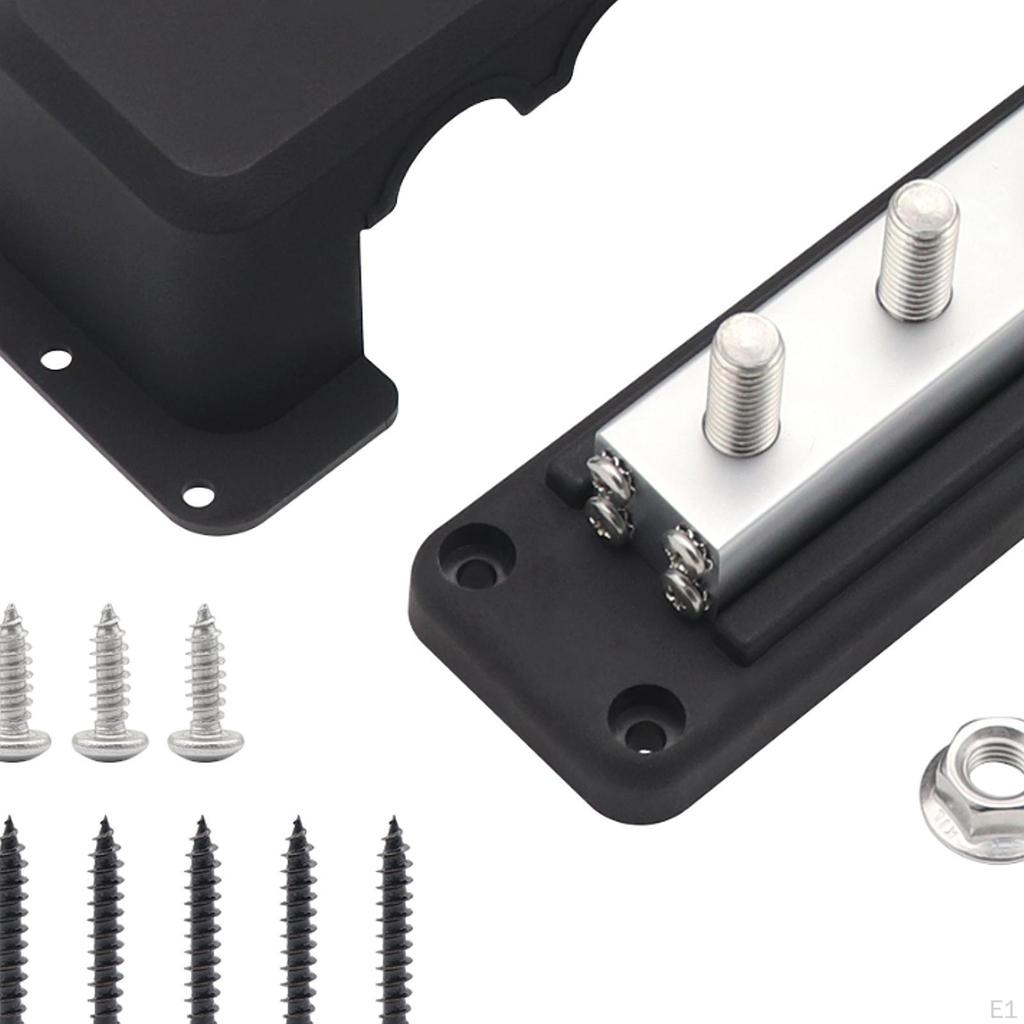 Bus Bar Power Distribution Block with Cover 3/8" 4 Stud for Automotive And Marine Use