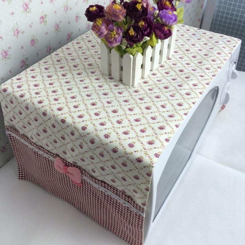 Pastoral Style Floral Plaid Prined Microwave Oven Fridge Thicken Dustproof Cover with Storage Bag