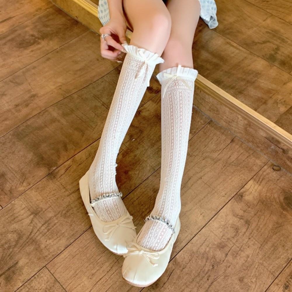 1 Pair Hollow Lace JK Socks Solid Color Calf Socks Thin Over The Knee Socks  Girls Wear