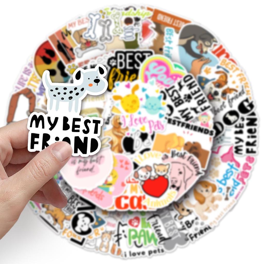 50PCS Pet Friends Graffiti Stickers - Cute English Phrases for Phone Cases & Luggage.