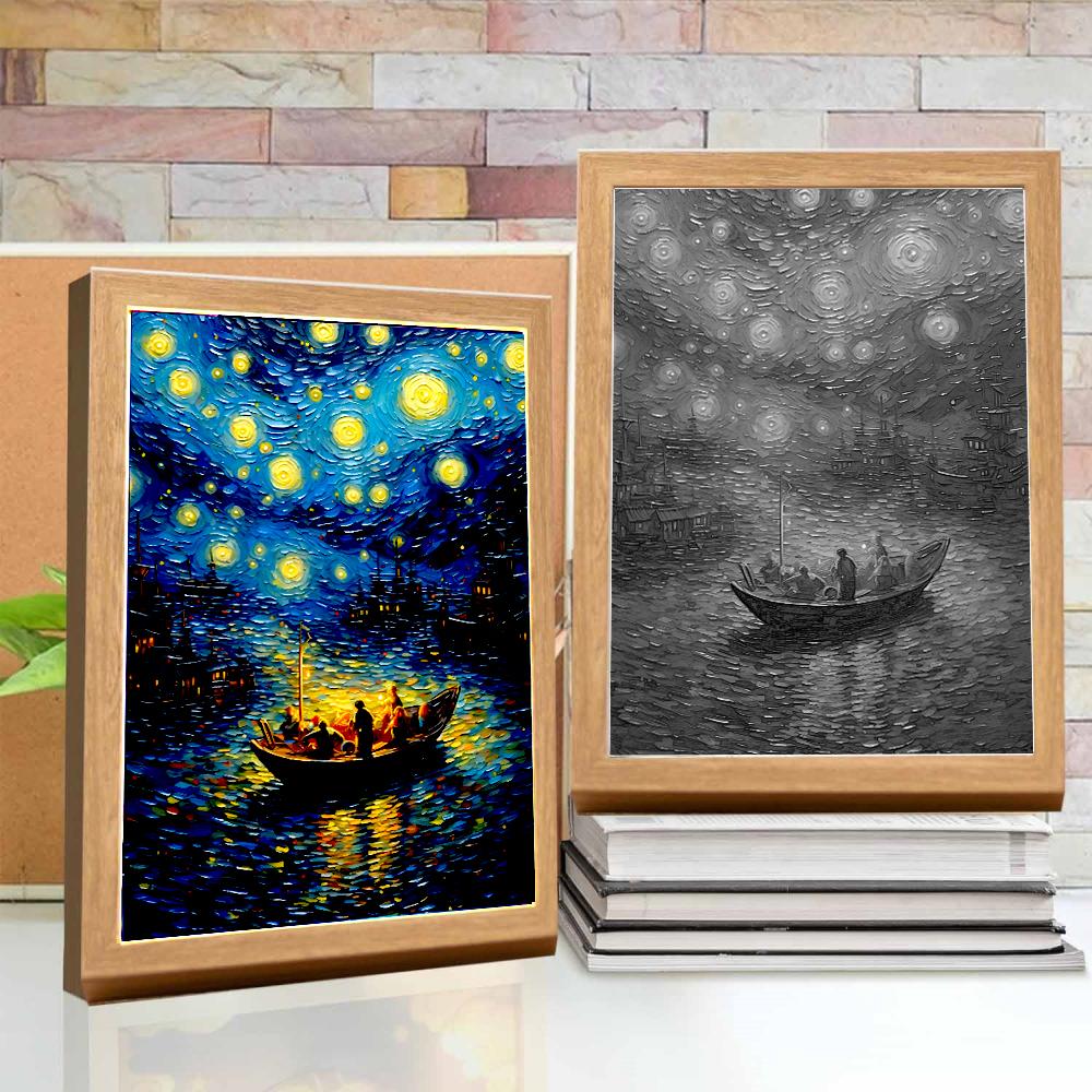 Light Painting Photo Frame Van Gogh Astral Art Led Night Light Bedside Tabe Lamp Room Home Desk Decor Christmas Gifts Moon Lamp