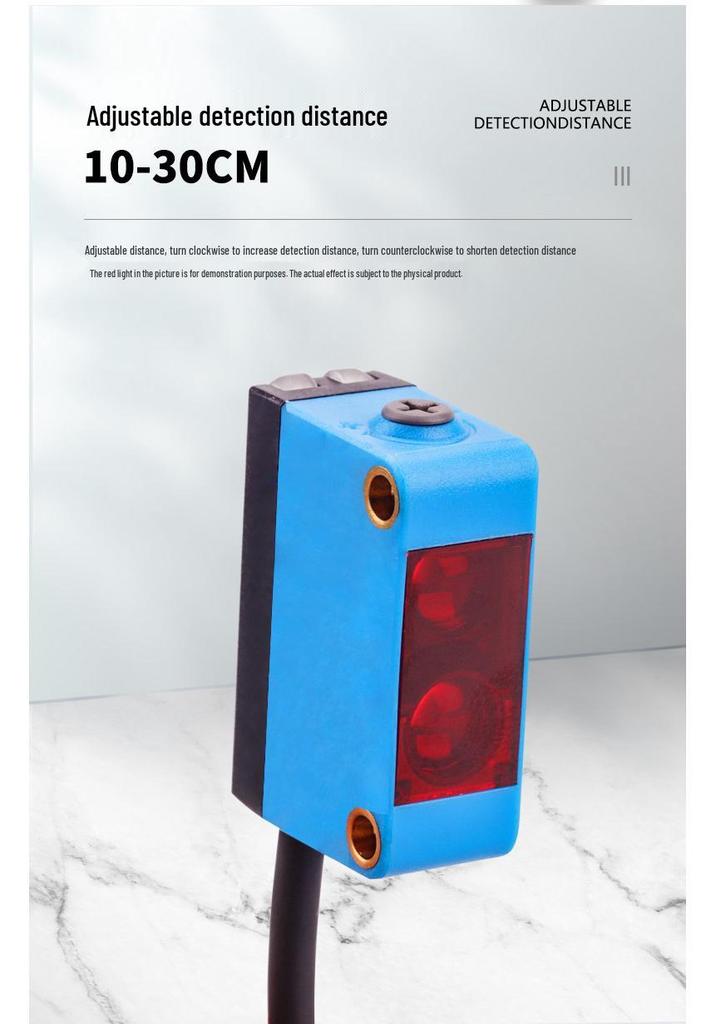 Square Background Suppression Laser Photoelectric Switch, Model SZ-BJ-30MFS-NO/NC, Visible Light Spot