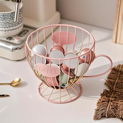 1 Cesta de Almacenamiento para Cápsulas de Café con una Base de Marco de Hierro Resistente y Duradera Adecuada para Cápsulas de Café y Snacks