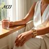 Daily Wear Jewelry Set 2Pcs Hollow Twisted Statement Set, Open Adjustable Cuff Bangle Iron Wrist & Wide Ring, Golden Plated Metal for Women
