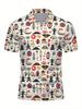 Men's Short Sleeve Polo Shirt with Flat Digital Print Pattern - No Texture