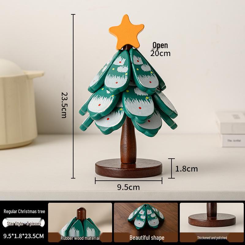 Conjunto de Base Isolada para Panela e Porta-Copos Dobrável de Madeira Maciça em Formato de Árvore de Natal