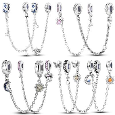 Original Copper Star Moon Butterfly Silicone Safety Chains Charms Beads Fit Bracelets Diy Jewelry For Women