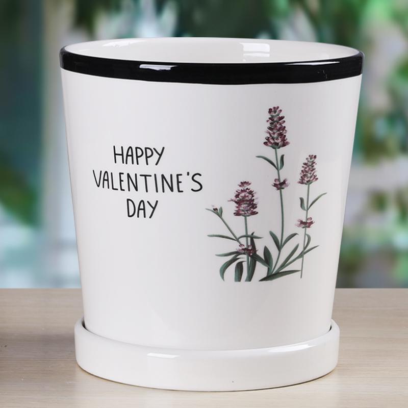 White Ceramic Flower Pot Creative Indoor Simplicity and Personality with Tray Home Balcony Desktop Potting