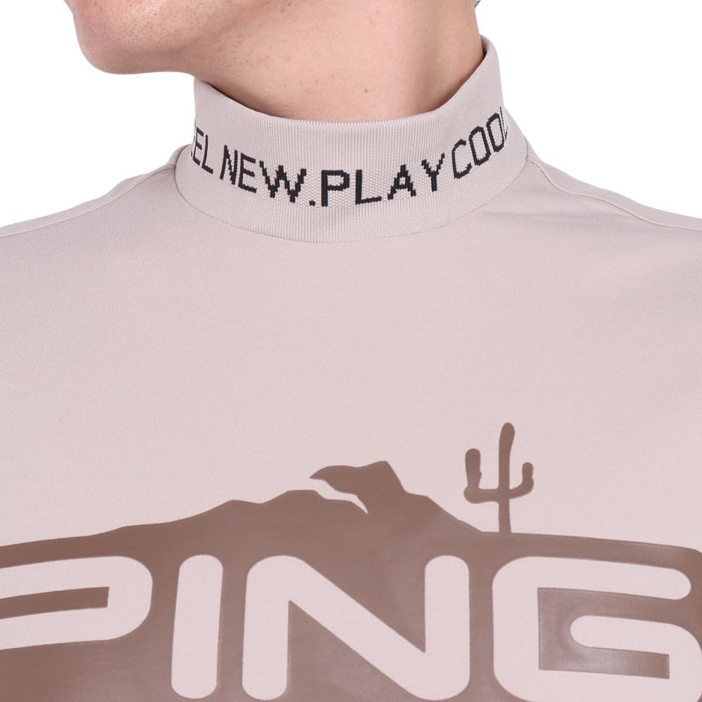 Ping Apparel Men's Short Sleeve High Neck Shirt (Brand Logo, Stretch) / Golf Undershirt / 621-4267805 040_Beige, Size 3L