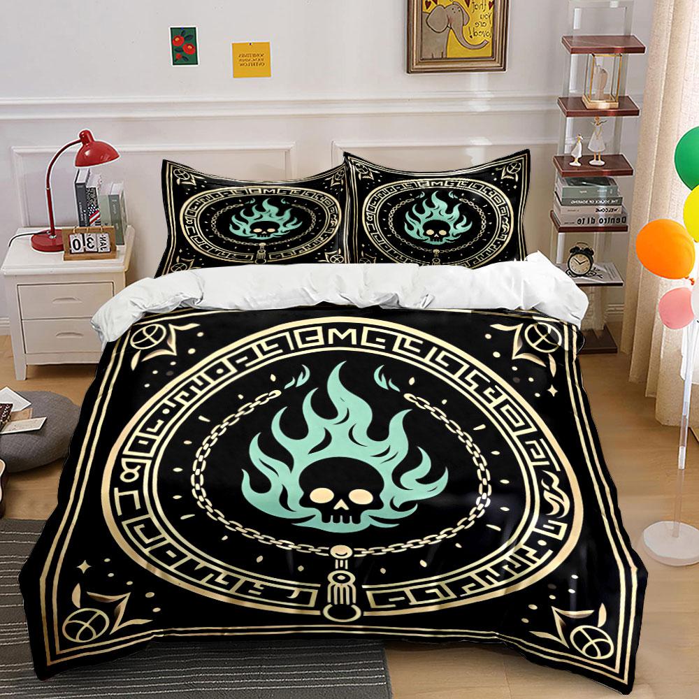Skull Flame Decorative Set Bedding Set With 1 Duvet Cover 2 Pillowcases Single Double King Queen, Gift