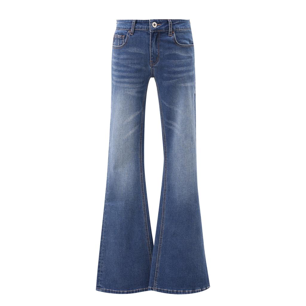 American retro low-rise micro-pull jeans women's spring new Spice Girl slim-fitting and thin versatile horn pants