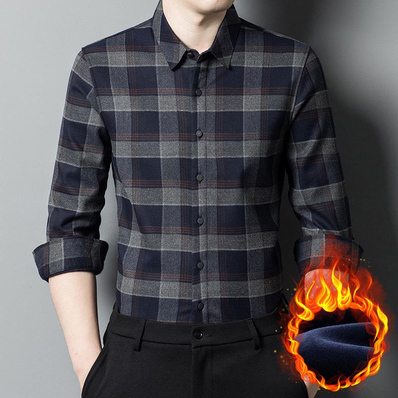 

Мужская клетчатая рубашка с длинными рукавами, новая мужская одежда для людей среднего и пожилого возраста, терморубашка для папы, мужская одежда 4XL красный