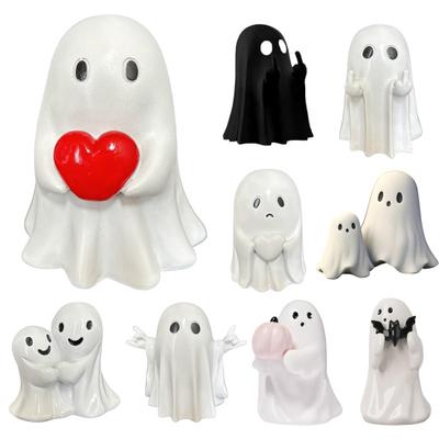 Duch Ozdoba Strašidelný Duch se Vztyčeným Prostředníčkem Halloweenská Dekorace Soška Hororová Sváteční Atmosféra Figurka