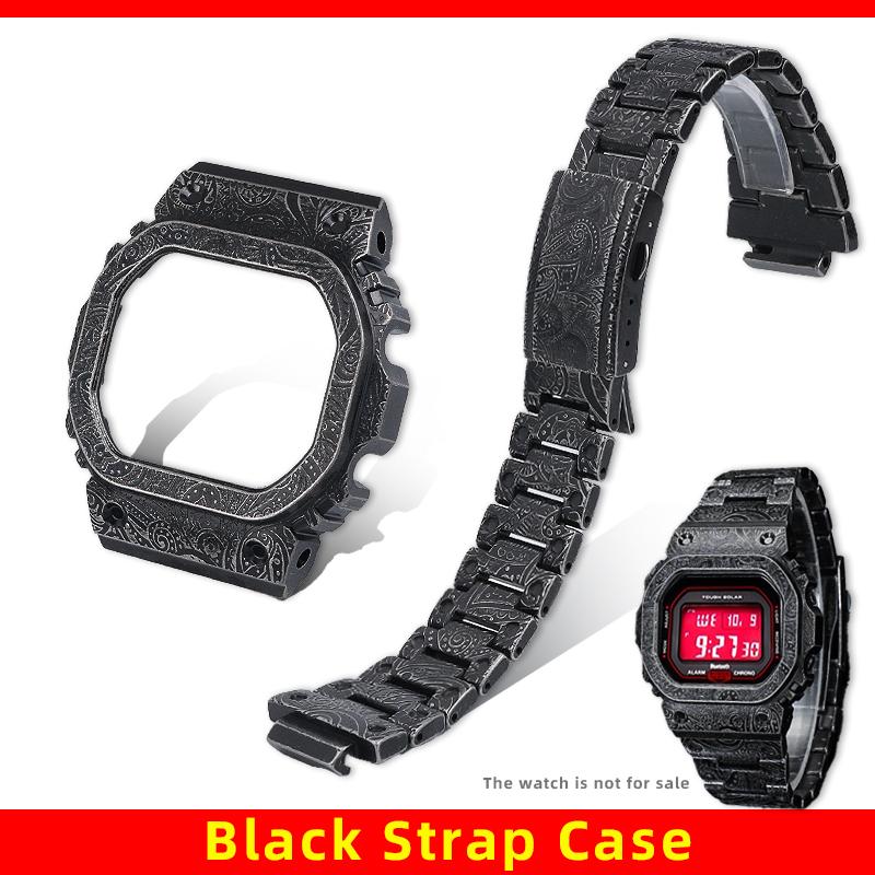 DW5600 Retro Stainless Steel Strap Case Mod Kit For Casio DW-5600E GW-M5610 GWB-5600 Men Vintage Paisley Bezel Band Silver Black