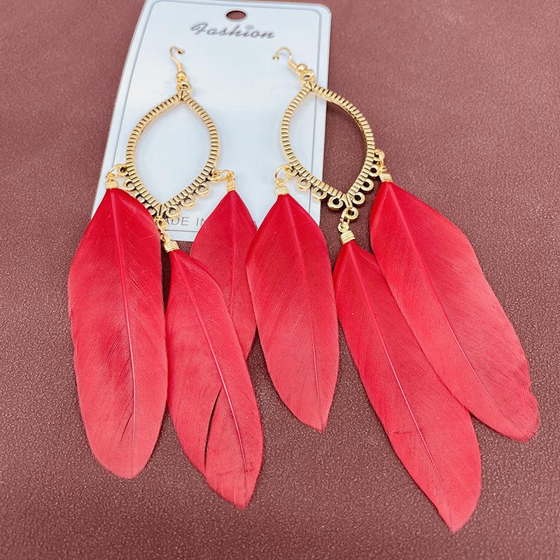 Trendy Ethnic Retro Multicolor Feather Beaded Circle Dangle Earrings