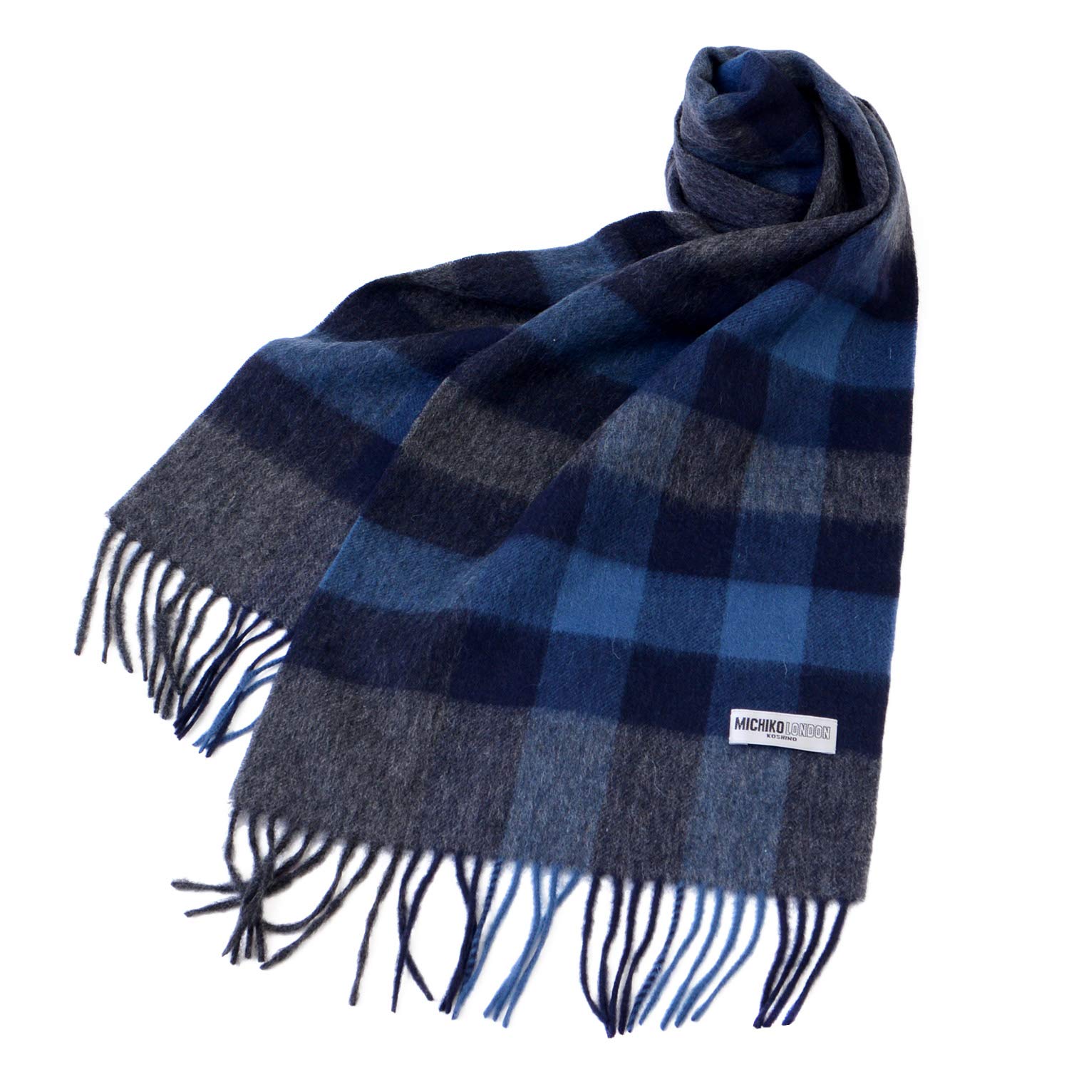 

Brand cold block check [Michiko London] scarf, wool, unisex, protection, (C pattern blue/gray)