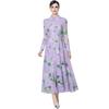Spring Clothing for Women 2026 New Style High-End Flower Printed Belt Slim-Fitting Long French Long Sleeve Chiffon Maxi Dress
