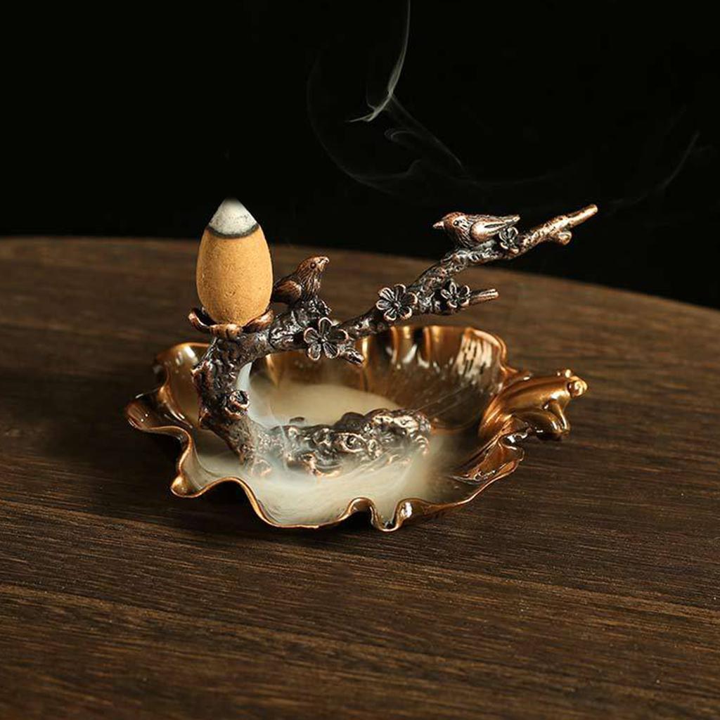 Vintage Metal Tree Branch Backflow Incenses Holder Waterfall Incenses Cones Burners for Meditations and Relaxation Space